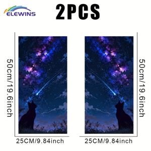 TEMU 2팩 ELEWINS 메테오 캣 카 B 필러 스티커 - 별과 은하계가 있는 밤하늘 실루엣 디자인, 방수 UV 저항 비닐 데칼, 작은 차량용, 쉬운 설치 DIY 자동차 액세서리, 천체 자동차 액세서리, 차량 스크래치 보호