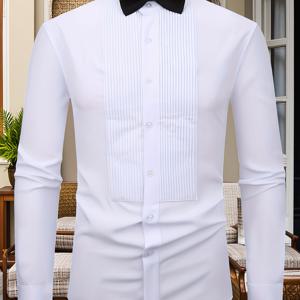 TEMU FAHIZO 남성 프렌치 스타일 테일코트 셔츠 - 포멀 웨딩 & 프롬 수트 재킷, 가슴 주름, 윙 칼라, 싱글 브레스티드 버튼 프론트, 솔리드 컬러 (//네이비/기타) - 모든 계절 착용 가능한 세탁기 세탁 가능 드레스 셔츠|라인댄스복|댄스복