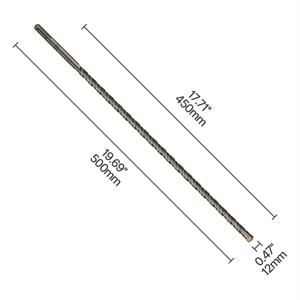 TEMU GCC 호환 초경 내열성 (최대 60°C) 장기 내구성 1피스 SDS 플러스 크로스 커터 헤드 8-30mm 듀얼 오거 디자인 - 500mm 길이 콘크리트, 벽돌, 벽 드릴링용 - 4개의 절삭날, 듀얼 스파이럴 돌출, 효율적인 폐기물 제거, 장기 콘크리트 드릴링