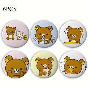 TEMU 6pcs 귀여운 만화 곰 에나멜 핀 - 일본어 텍스트가 있는 우아한 동물 디자인, 청바지, 티셔츠, 백팩 및 모자에 완벽한 - 캐주얼 의상용 독특한 패션 액세서리, 곰 액세서리