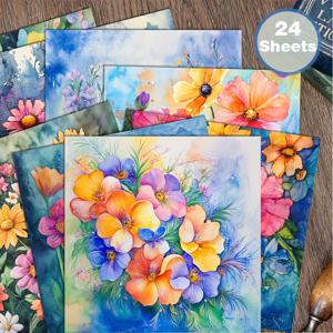 TEMU 24장 (1팩) - 플로럴 스크랩북 용지 - 파스텔 & 생생한 색상 - 스크랩북, 카드 만들기, 오리가미용 - 다이컷 기계 호환 가능 - 초보자와 전문가에게 적합한 스크랩북 종이