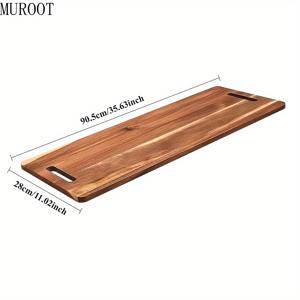 TEMU MUROOT 대형 직사각형 나무 트레이 - 91x30cm, 고품질 식품 안전 나무 조각 마감, 자연 나무 디자인으로 고기, 야채, 치즈 및 냉장고를 서비스 - 내구성 주방 필수품, 세련된 나무 트레이, 마감 나무 조각