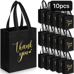 TEMU 10/5개입 부직포 감사 쇼핑백, 금색 글자 블랙, 의류 가방, 선물 포장 가방, 소매 쇼핑백, 휴대용 가방, 쇼핑, 결혼식, 생일, 파티 선물, 발렌타인데이, 할로윈, 크리스마스에 적합