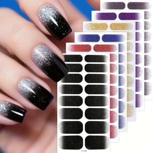 TEMU 6장 글리터 네일 폴리시 여름 네일 세트, 자체 접착 DIY 네일 스티커, 프레스온 네일, 여성용 홈 DIY 네일 용품, 간단한 스타일, 단색 패턴, 반짝이는 마감, 단용, 플라스틱 재질, 향수 없음, 네일 아트 스티커 및 데칼
