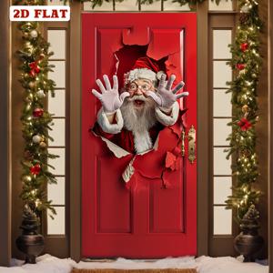 TEMU 2D 플랫, 1개 크리스마스 테마 문 커버, 재미있는 디자인, 신축성 원단 홈 , 200x90cm, 전원 불필요, 가족 입구 & 정원용, 휴일 카니발 장식, 야외 크리스마스 장식, 파티 배너 및 풀 깃발에 이상적