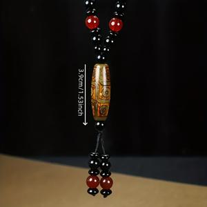 TEMU 인트리컷 기하학적 패턴이 있는 빈티지 티베트 아가트 비즈 목걸이 - 갈색 커피 색상, 일상 착용, 파티, 선물용 자연석 펜던트, 파티 액세서리, 에스닉 스타일 액세서리, 폴리시드 핏