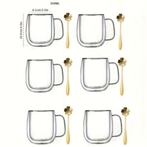 TEMU 6개 세트 고강도 보로실리케이트 이중벽 두꺼운 유리 컵, 커피 머그 – 가정용, 레스토랑, 생일파티, 거실 등에 적합 – 아이스 라떼, 카푸치노 및 다양한 음료에 완벽