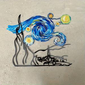 TEMU 2D 플랫, 1개 빈고우 별이 빛나는 밤 아크릴 벽걸이 액자 - 생생한 파란색 & 노란색 회오리 디자인, 내구성이 뛰어난 플라스틱 실내/외 장식 (가정, 사무실, 카페, 바), 미술 애호가를 위한 완벽한 선물, 어버이날, 아버지의 날, 졸업, 실내 장식, 벽 예술, 캔버스 프레임 포함, 포스터, 캔버스 포스터, 그림 액자, 우드 장식