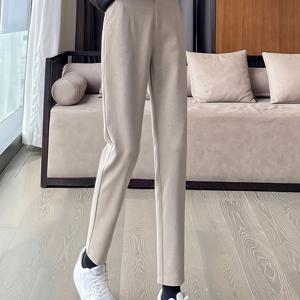 TEMU 여성용 겨울 바지 - 두꺼운 하렘 팬츠, 벨트 없는 슬림핏 발목 길이 (벨트/힙 없음), 다리 길이 연장 9/10 길이 - 세탁기 사용 가능 레그 바지, 포켓 - 청바지 또는 드레스용 단색 바지 (캐주얼/엘레강트)|여성원피스|청바지|드레스