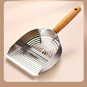 TEMU 대형 스테인리스 고양이 모래삽 - 인체공학적 손잡이 및 배수구 설계, 내구성 강한 녹 방지 디자인, 덩어리 제거 효율적, 깔끔한 청소, 애완동물 배설물 처리, 90개 지역 사용 가능