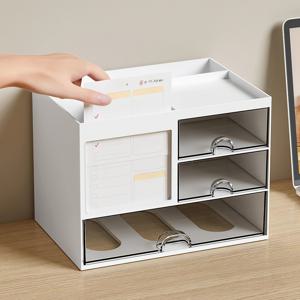 TEMU 스태커블 데스크 오거나이저 (3단 서랍 & 펜 홀더 포함) - 소형 책상 및 사무실용 화이트 플라스틱 수납 박스, 깔끔한 작업 공간 솔루션, 모던 에스테틱 디자인의 내구성 있는 플라스틱