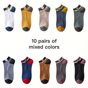 TEMU 남성용 반려기 10켤레, 방취 및 흡습 짧은 튜브 양말, 봄 여름 가벼운 스포츠 보트 양말, 통나무 나무 잎 통기성 다재다능 트렌디 남성 양말