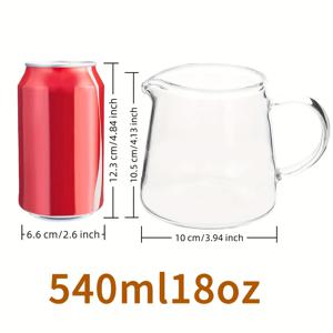 TEMU 450ml/14oz, 540ml/18oz 유리 우유 주전자 세트, 투명 미니 유리 찻주전자, 우유 및 커피 포트, 차, 우유, 커피용, 손잡이 스타일