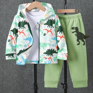 TEMU 2개 세트 남아용 공룡 코스튬 - 후드 재킷 & 3D 풀집 팬츠, 부드러운 겨울 의상, 세탁기 사용 가능 (그린/블루/핑크/블랙) - 공룡 테마 파티용 포근한 가을 겨울 옷, 야외 활동에 완벽