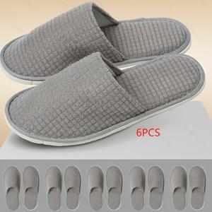 TEMU 6개 웨딩 게스트 슬리퍼 세트 - 베이지 및 회색 투톤 산호 양털 + 두꺼운 EVA 밑창 | 미끄럼 방지, 내마모성, 세탁기 사용 가능 | 호텔, 산후조리원, 가족 모임 및 스파에 적합. 올 사이즈.
