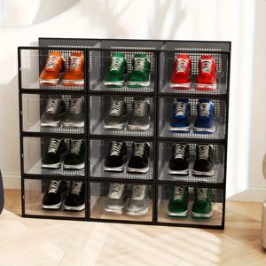 TEMU 12개 세트 - 헤비듀티 투명화장품 수납함 (플립탑 뚜껑) / 12구획, 공간절약형 버티컬디자인 / 먼지방지 및 습기 차단 / 튼튼한 베이스 / 신발정리용 / 홈오거나이저 / 고급폴리프로필렌제작|샌들|거실장