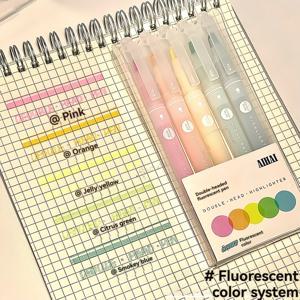 TEMU 5-팩 듀얼팁, 투톤 하이라이터 - 2-in-1 형광펜 (각진 끝) / 이중용도 마커: 일상적인 표시와 드로잉에 최적화된 수정성 플라스틱 소재. 학생용품 & 선물로 적합한 공부도구/필수품; 오래가는 잉크, 매끄러운 흐름