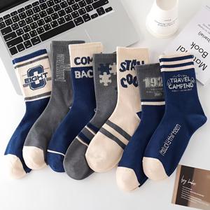 TEMU 7켤레 남성용 미드캘프 양말, 트렌디한 레터링 농구 스포츠 고가치 양말, 봄과 가을용 얇고 통기성 좋은 수분 흡수 양말, 캐주얼 스트리트 스타일 남성용 미드캘프 양말, 일상 사용에 적합