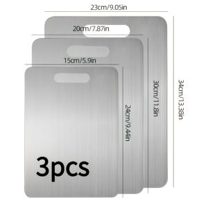 TEMU 3피스 두꺼운 스테인리스 스틸 도마 세트 - 양면 주방 도마 - 고기/과일/채소용 - 식기세척기 사용 가능 - 청소가 쉬운 표면 - 가정, 레스토랑, 호텔 사용에 이상적