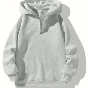 TEMU 남성용 연회색 후드티 - 캐주얼 롱 슬리브 풀오버, 앞 지퍼, 루즈핏 스트리트웨어 스타일, 편안하고 세련된 캐주얼 의상, 일상적인 편안함 액세서리 | 릴랙스 핏 후디 | 매끄러운 질감 원단