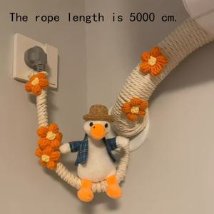 TEMU DIY 에어컨 파이프 장식 - 귀여운 오리 & 플로럴 디자인, 벽걸이형 AC 유닛용 베이지 & 오렌지 삼끈 감싸기, 흰색 파이프 - 쉬운 설치, 홈 미학을 위한 장식 커버, 침실, 거실용 기능적 & 미적 파이프 커버 - HVAC 파이프를 위한 창의적인 감싸기 디자인, 사랑스러운 오리 & 꽃 악센트가 돋보이는 매력적인 홈 데코 액세서리