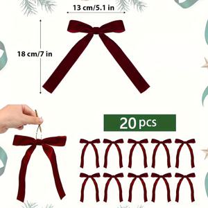 TEMU 20개 버건디 벨벳 리본 - 부드럽고 우아한 크리스마스 트리 화환 장식, 풍성한 빨간색으로 트리, 화환, 선물에 적합 - 필요 없음, 크리스마스 장식, 크리스마스 트리 장식, 선물 리본, 공예용 리본, 크리스마스 트리 리본, 체크리본, 리본 부자재, 리본부자재
