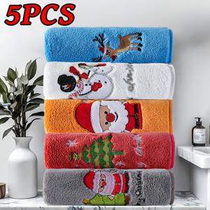 TEMU 빈티지 크리스마스 타월 세트 5pcs - 눈송이 & 트리 패턴, 초극세사 욕실 & 티타월, 고흡수력 데코, 겨울 테마 주방 & 핸드타월 (선물 세트) - 부드러운 코랄 컬러, 크리스마스 선물 & 홈용|수건|샤워커튼