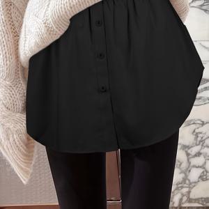 TEMU 단추 클로저 숏 스커트 - 솔리드 블랙 숏 길이 (무릎 위/발목 길이) 레이어링 스커트, 스웨터 드레스, 캐주얼부터 포멀웨어까지, 세탁기 사용 가능 올시즌 스커트 (벨트 미포함) - 오피스부터 파티까지 다용도 아웃핏