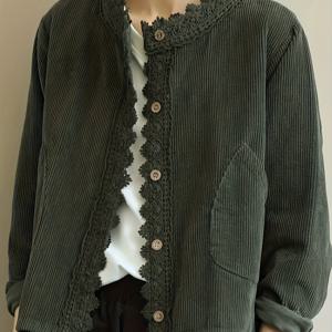 TEMU 여성용 코듀로이 재킷 - 레트로 싱글 브레스트 칼라 코트, 가슴 포켓, 긴 소매 겨울용 따뜻한 아우터웨어, 세탁기 사용 가능 캐주얼 (단색) 가을/겨울용, 우아한 오피스에서 세미 포멀 웨어