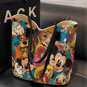 TEMU 스마일 미키 공주 혼합 색상 고급 토트백 | 창의적인 디자인 일러스트레이션 토트백 | 심플 레트로 엘레강스 다용도 숄더백 | 외출, 통근, 여행, 쇼핑, 선물용으로 적합한 대용량 핸드백