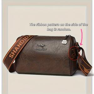 TEMU 여성 빈티지 브라운 크로스바디 백, 조절 가능한 스트랩 & 골드 톤 하드웨어 - 합성 핸드백, 지퍼 잠금, 골드 톤 하드웨어