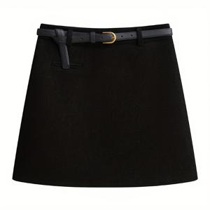 TEMU 여성용 겨울 숏 A라인 스커트 벨트 포함 - 두꺼운 하이웨이스트 플레어 우산 헴, 슬림핏 그레이 트위드 패턴 (신축성 없음) 숏 스커트, 페티트 & 키 작은 여성용, 지퍼 클로저, 세탁기 사용 가능 - 캐주얼/오피스/드레시 웨어