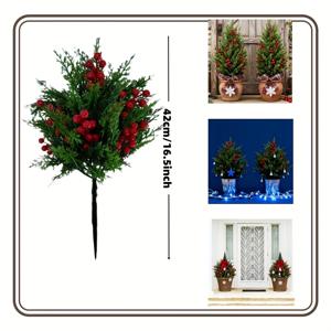 TEMU 2개 인조 소형 사이프러스 식물 + 빨간 베리 디자인, 크리스마스 트리, 계절별 디스플레이,휴일 장식,장식용 나무,미니어처 식물,리얼리스틱 포리지,가벼운 장식, 사이프러스,축제 선물