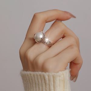 TEMU 여성 빈티지 스타일 조절 가능한 밴드 & 모조 진주 액센트 반지 - 우아한 라운드 비즈 디자인, 구리 합금, 데일리 & 특별한 날에