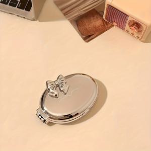 TEMU 1개 휴대용 접이식 미니 헤어 브러시 with 거울 & 리본 - 분리 가능한 빗 & 거울, 여성용, 여행용 컴팩트 헤어 스타일링 도구, 일반 모발용 나일론 브리스틀, 이동 중 그루밍, 선물 아이디어 (핑크/그린) - 포켓 사이즈 헤어브러시