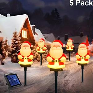 TEMU 5-팩 태양광 산타 길조명 - 야외 크리스마스 장식, 자동 켜기/끄기, 태양광 정원 스테이크, 마당, 산책로, 파티오용 - 버튼 컨트롤이 있는 에너지 효율 LED 조명, 배선 필요 없음, 쉬운 설치, 경로 조명,장식용 스테이크,클래식 디자인,내구성 있는 플라스틱,축제의 주택 소유자들,휴일 쇼핑객