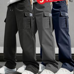 TEMU 3피스 남성용 멀티포켓 캐주얼 카고 팬츠, 독특한 디자인 FS 작업복 바지, 데일리웨어 및 스포츠용, 작업복 바지,야외 활동,캐주얼 스타일, 레그 디자인,고품질 작업복,편안한 핏,다용도 바지,남성 패션