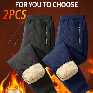 TEMU 2개 남성용 헤비듀티 보온 겨울 팬츠 - 풀지퍼 & 포켓, 두꺼운 스키, 아이스 클라이밍 & 캠핑 팬츠, 폴리에스터 충전재, 솔리드 컬러 레귤러 핏, 야외 활동용 (논스트레치)