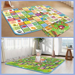 TEMU 대형 & 방수 두꺼운 폼 피크닉 매트 - 모래 방지, 내열성, 휴대용 접이식 매트, 해변, 캠핑 및 가정용, 컬러풀 알파벳 디자인, 야외 매트, 재미있는 패턴, 세척 쉬움, 모래 방지 소재, 아웃도어 애호가, 가족 피크닉