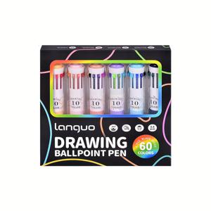 TEMU 블루 프루트 6개입 드로잉 펜 세트, 각 10색 버튼형 멀티 컬러 펜 원형 볼펜, 0.8mm, 창의적 디자인, 독서, 업무 계획 마킹, 버전 드로잉 및 디자인에 적합, 크리스마스/할로윈/새해 선물 펜 세트