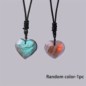 TEMU 1개 천연 라보라도라이트 하트 모양 펜던트 목걸이 - 달빛 주얼리 & 그린 마블 디자인, 여성용 우아한 데일리 & 특별한 날 선물, 발렌타인데이, 크리스마스, 할로윈, 추수감사절 - 연중 럭셔리 펜던트, 선물