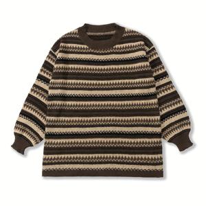 TEMU 프린트 니트 스웨터, 우아한 크루 넥 롱 슬리브 스웨터, 여성 의류