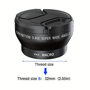 TEMU DSLR 광각 및 매크로 렌즈 49mm/52mm, 0.45x HD 프라임 렌즈, 디지털 줌, 자동 초점, 캐논, 니콘, 소니, 펜탁스 카메라와 호환 - 전문 사진 액세서리