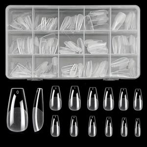 TEMU 240개/상자 미디엄 코핀 네일 팁 소프트 젤 하프 매트 풀 커버 미디엄 롱 네일 팁 클리어 아크릴 사전 성형 네일 팁 13 사이즈 프레스 온 네일 팁 연장 네일 매니큐어 살롱 DIY