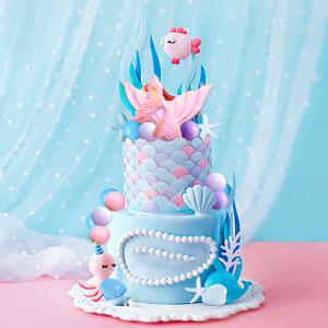 TEMU 26피스 핑크 퍼플 인어 케이크 장식, 풀컬러 인어 꼬리 케이크 토퍼