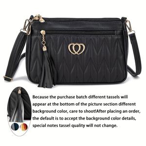 TEMU 데이용 우아한 퀼트 크로스바디 숄더백 여성용 - 하트 모양 클라스프, 조절 가능 & 탈착 가능한 스트랩, 대용량 태슬 장식 가방, 경량 (핑크/레드/그린/블루/옐로우/블랙), 귀여운 핸드백, 다용도 여행 가방, 골드톤 하드웨어