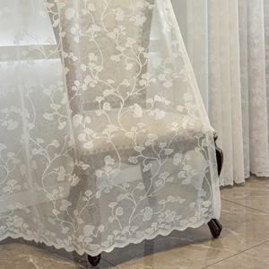 TEMU 거실, 식당 및 주방 문 커튼용 2개입 자카드 빈 은행잎 흰색 투명 커튼, 라이트 럭셔리 커튼 장식, 상쾌함