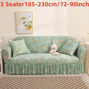 TEMU 1pc 플로럴 프린트 스트레치 소파 커버, 신축성있는 밴드 슬립커버, 러플 디자인, 기계 세척 가능 폴리에스테르 스판덱스 블렌드, 암체어에서 4인용 소파에 적합, 현대적인 가구 보호대