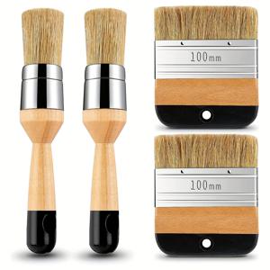 TEMU 석고와 왁스 페인트 브러시 가구용 - 의자, 드레서, 캐비닛 및 기타 목재 가구 및 공예용 4개 브리슬 스텐실 브러시, 평면 뾰족한 및 둥근 칠판 페인트 브러시