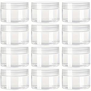 TEMU 12개 팩 플라스틱 병, 뚜껑 및 밀봉 라이너 포함, 4온스 - BPA 프리, 로션, 크림, 연고, 바디 버터, 화장품, 아이섀도우, 비즈, 샘플, 여행 보관 용 투명 원형 용기 - 무향, 러그 클로저